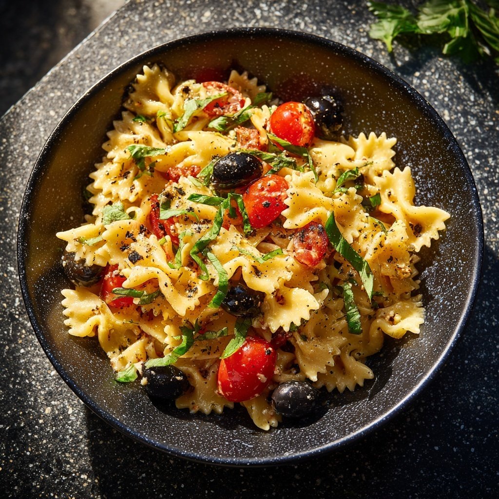 Mediterraner Nudelsalat Mit Weißem Balsamico