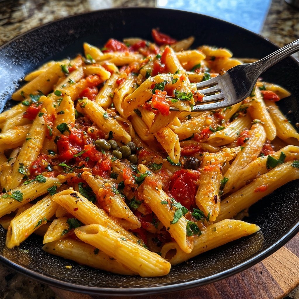 Penne mit Tomaten und Kapern